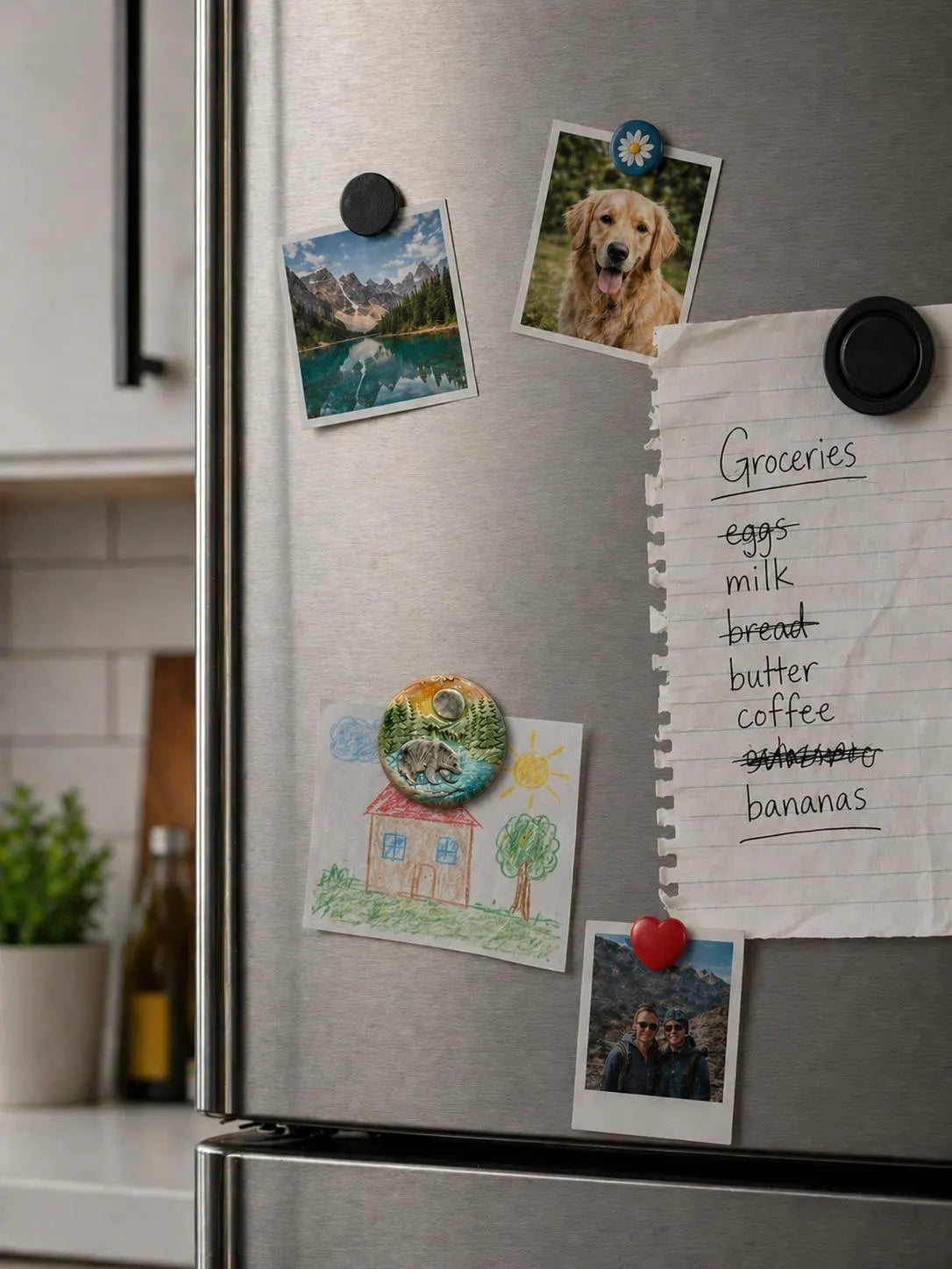 Porcelain Magnet Set | Bear & Mountain Cabin | Handmade Fridge Magnets | Nature Decor
