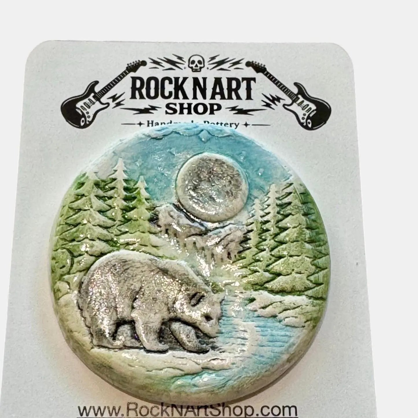 Porcelain Magnet Set | Bear & Mountain Cabin | Handmade Fridge Magnets | Nature Decor