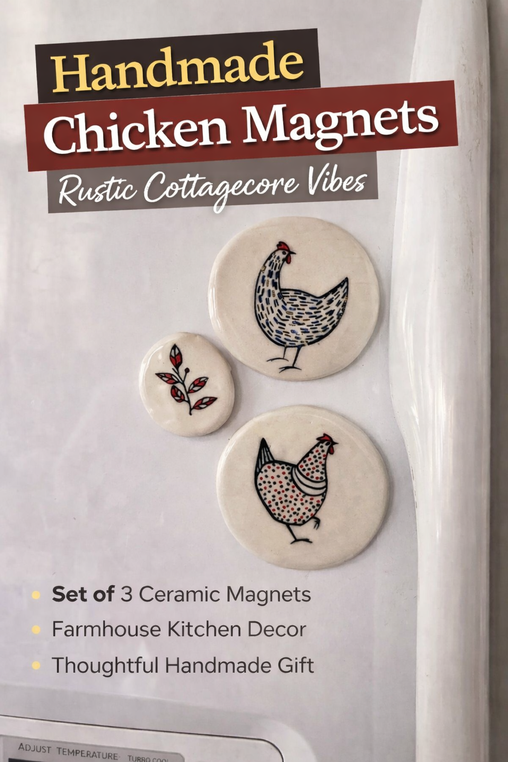 Chicken Magnet Set of 3 | Handmade Ceramic Stoneware | Farmhouse Kitchen Decor