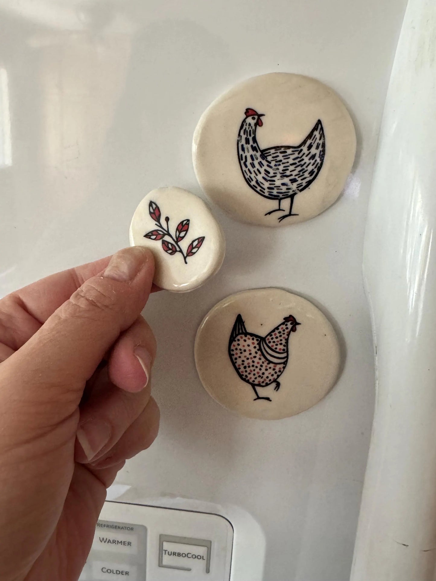 Chicken Magnet Set of 3 | Handmade Ceramic Stoneware | Farmhouse Kitchen Decor