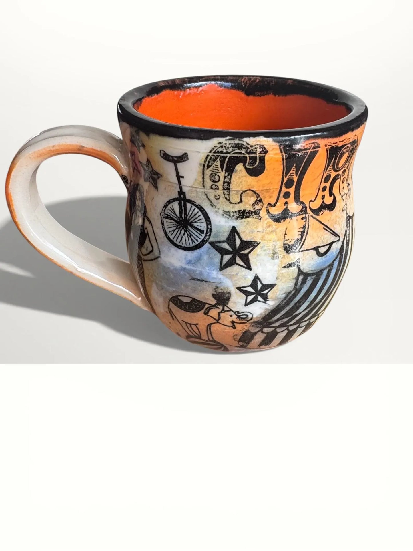Vintage Circus Mug | 12 oz Hand-Painted Stoneware | Carnival Tattoo Style Pottery