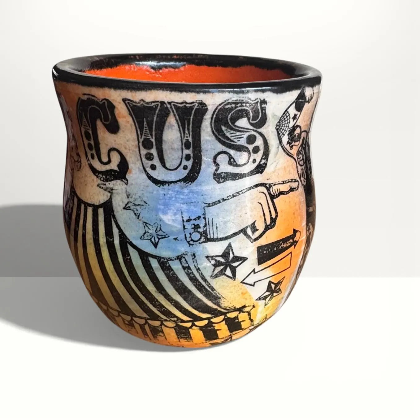Vintage Circus Mug | 12 oz Hand-Painted Stoneware | Carnival Tattoo Style Pottery