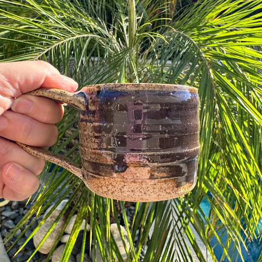 Copper Red & Rutile Blue Espresso Mug | 7 oz Speckled Stoneware | Hand-Thrown Cone 10 Pottery