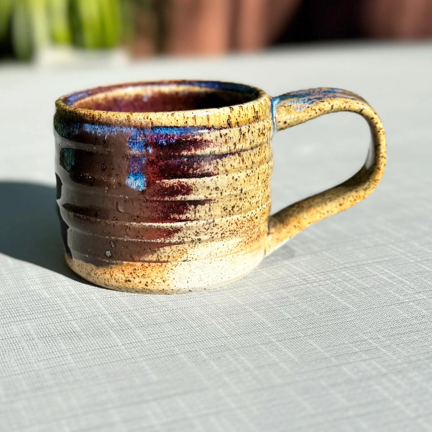 Copper Red & Rutile Blue Espresso Mug | 7 oz Speckled Stoneware | Hand-Thrown Cone 10 Pottery