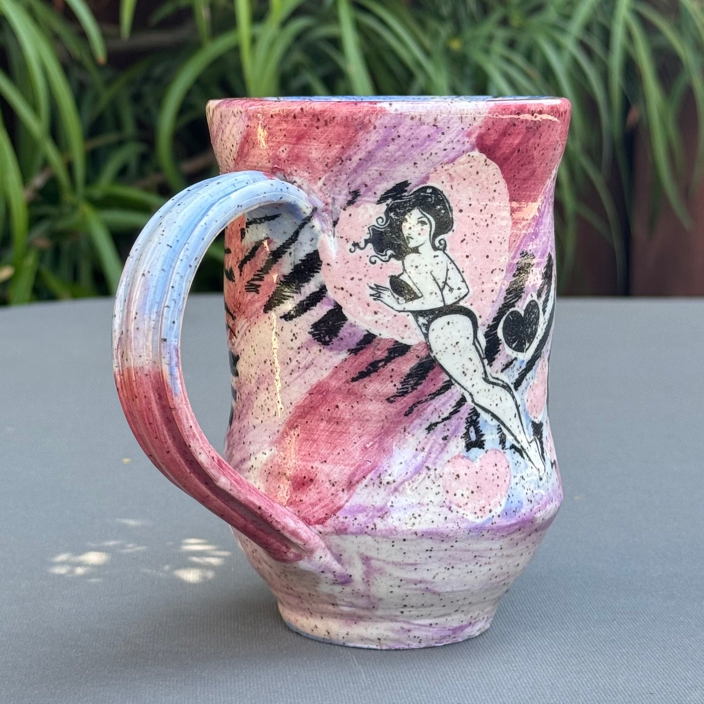 Hand-Thrown Stoneware Mug — Retro Pin-Up Swirl