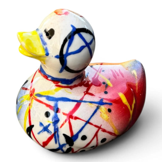Yellow Star | Hand-Painted Pop Art Ceramic Duck | Original Punk Art by Legend