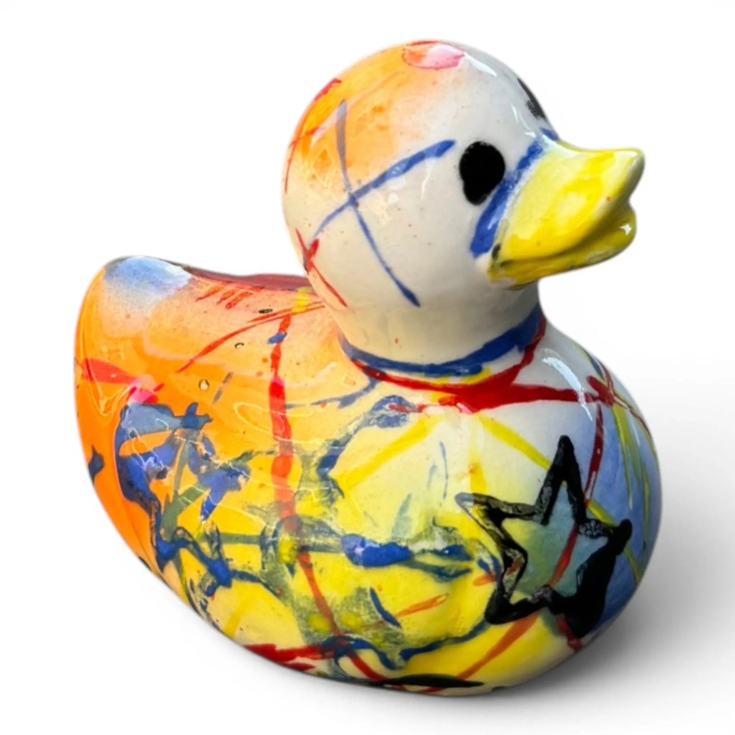 Yellow Star | Hand-Painted Pop Art Ceramic Duck | Original Punk Art by Legend