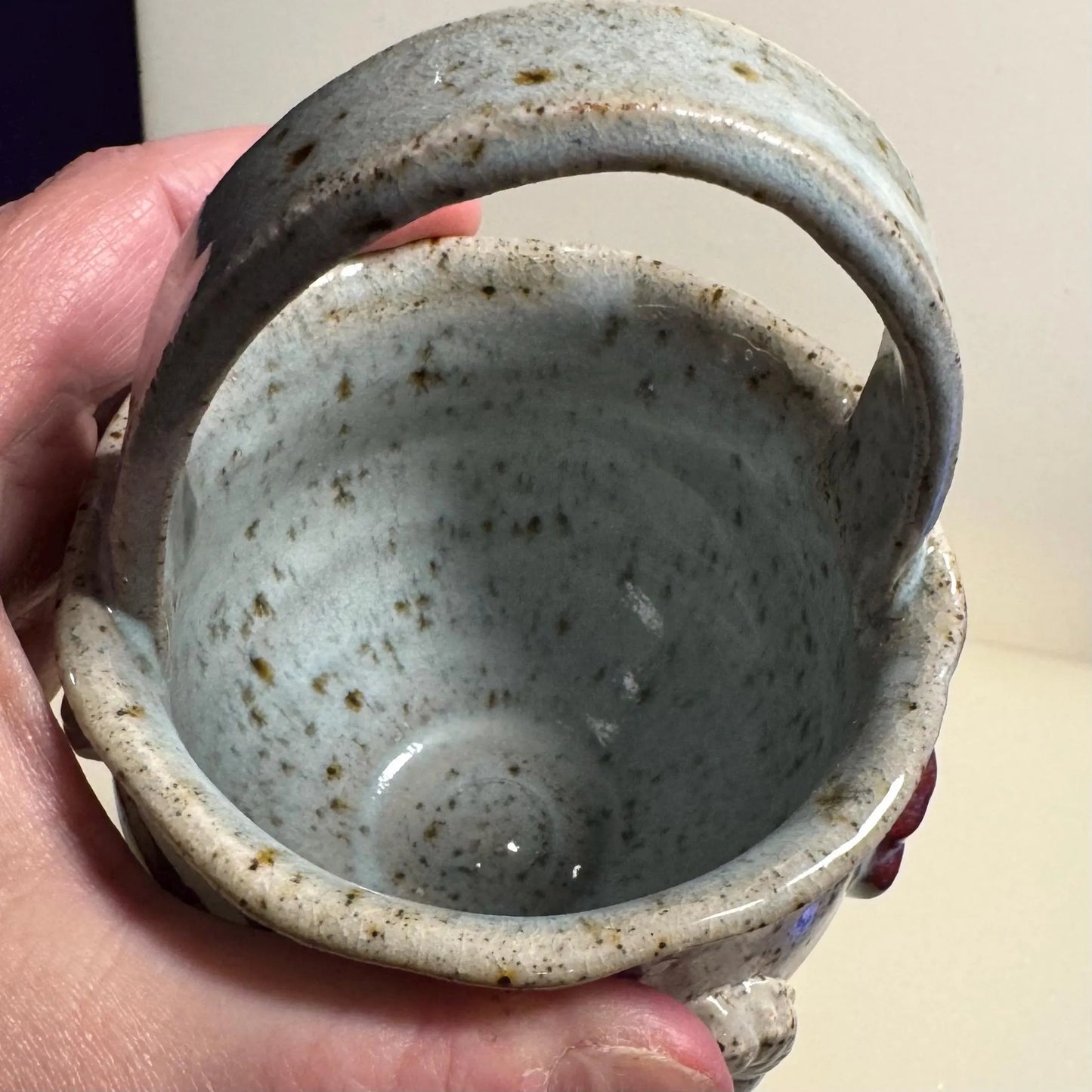 Blue Celadon Flower Basket | Small Speckled Stoneware | Handmade Jewelry or Trinket Pottery