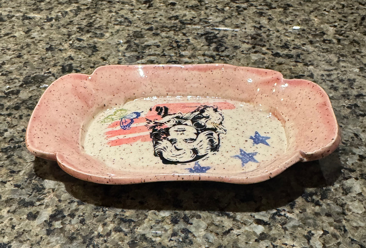 Dolly Pop Art 6.5” Speckled Ceramic Trinket Tray