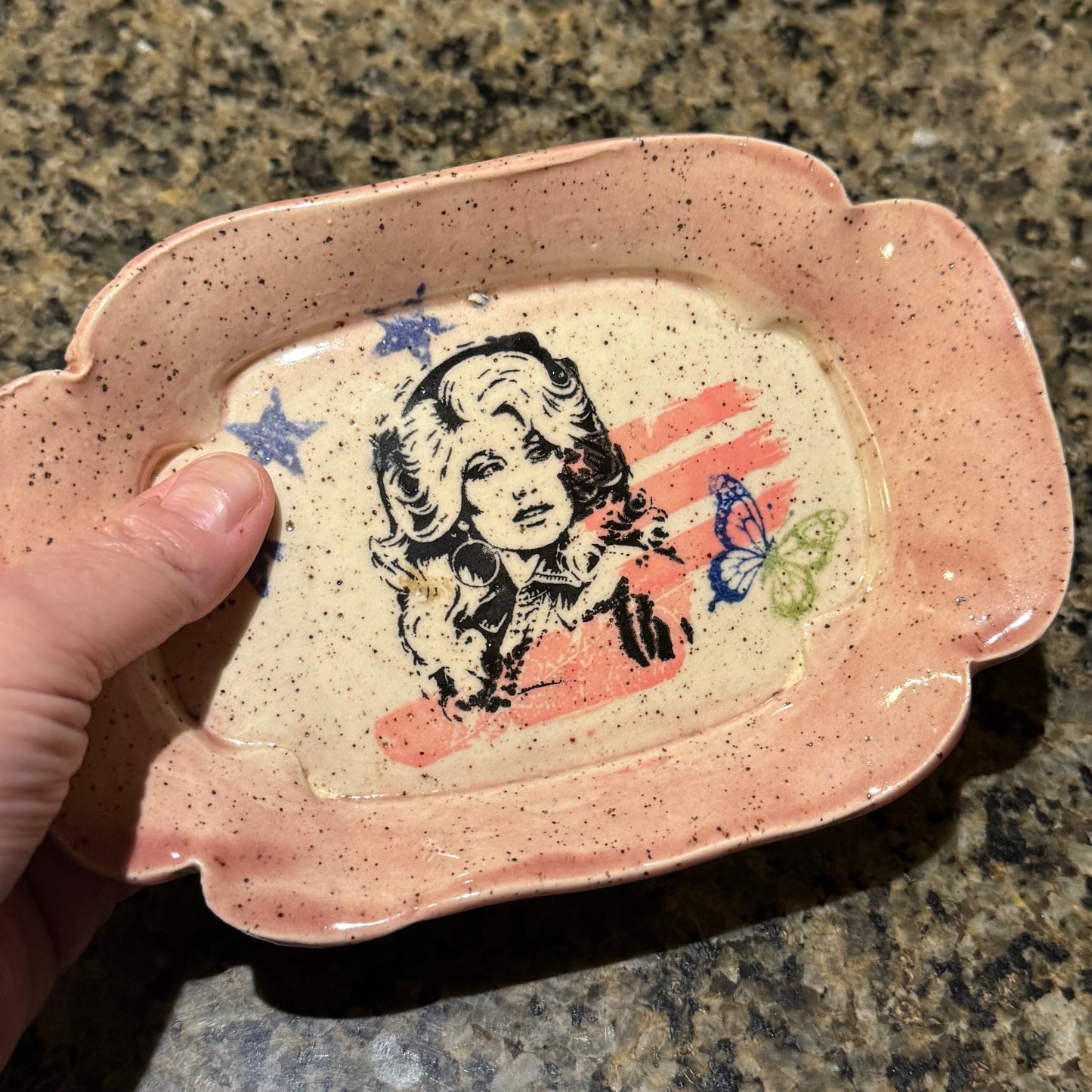 Dolly Pop Art 6.5” Speckled Ceramic Trinket Tray