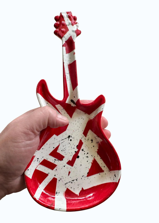 Guitar Shaped Ceramic Rolling Tray | Rock Inspired Handmade Stoneware | Desk Catchall