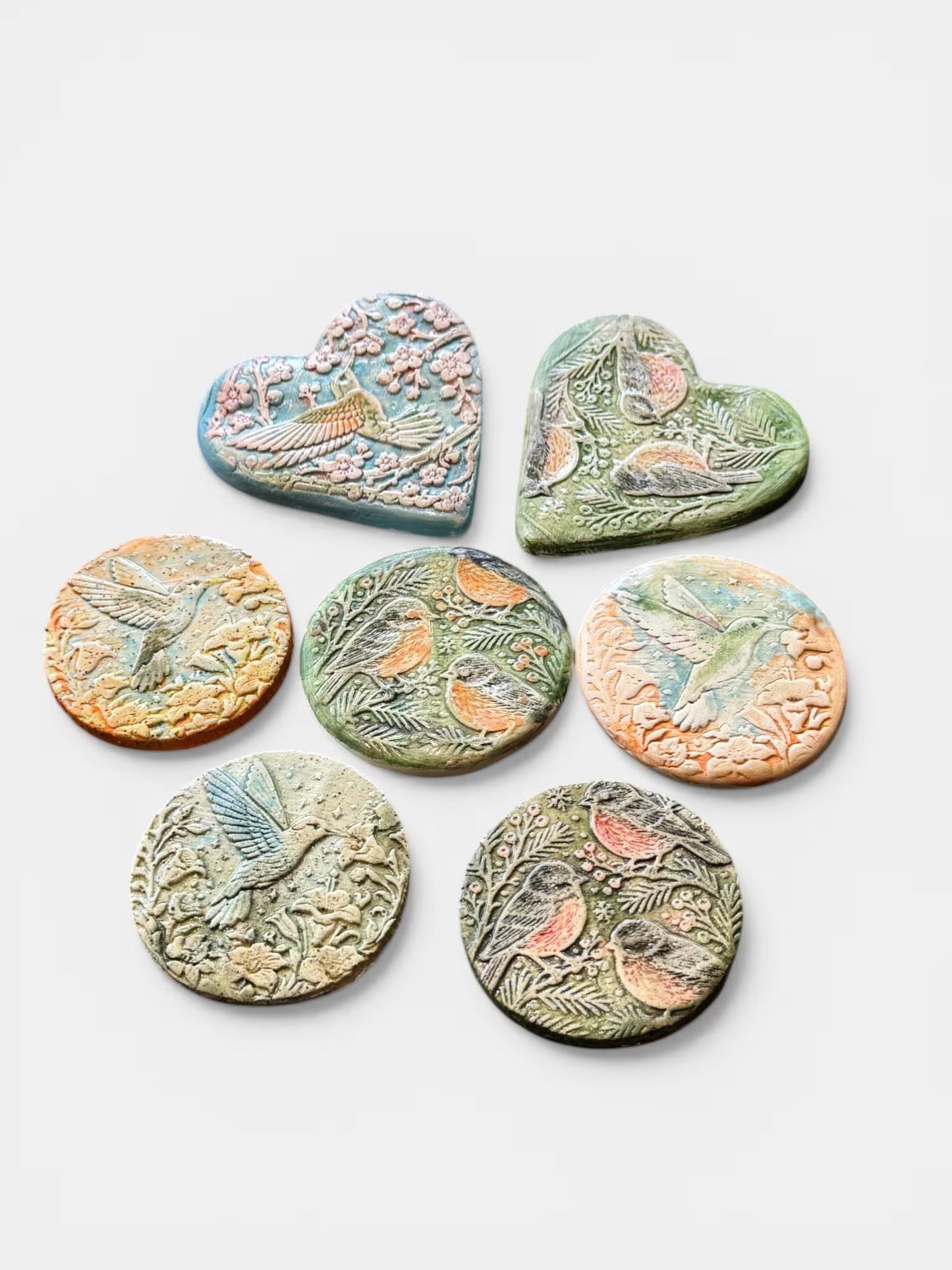 Handmade Bird Magnet | Ceramic Nature Fridge Magnet | Rustic Kitchen Decor | Robin and Hummingbird with Floral Designs