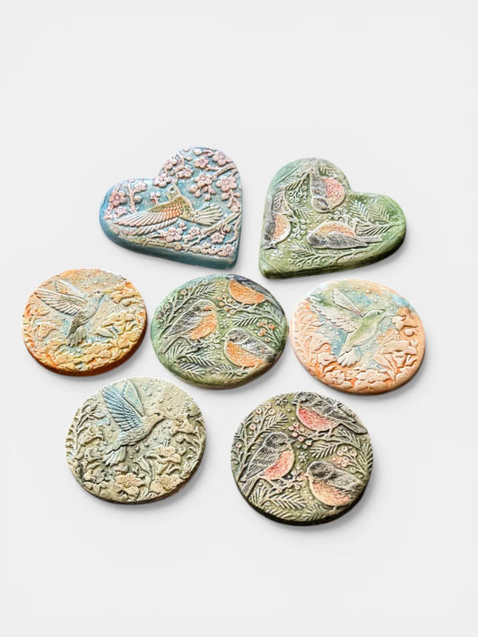 Handmade Bird Magnet | Ceramic Nature Fridge Magnet | Rustic Kitchen Decor | Robin and Hummingbird with Floral Designs