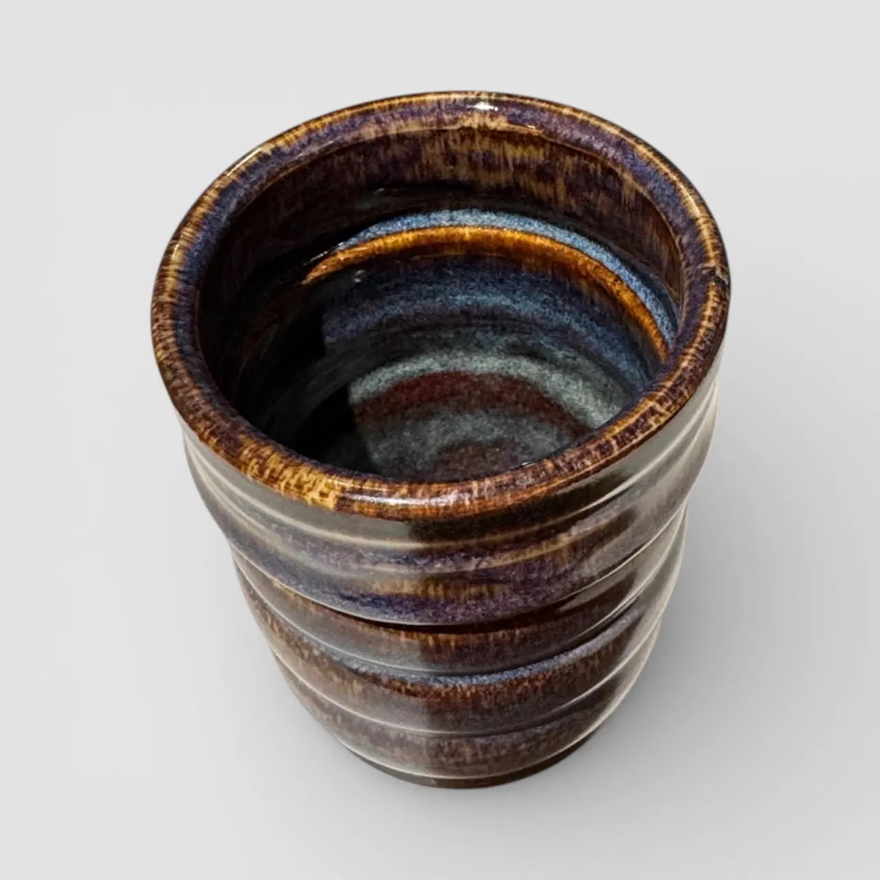 Wheel-Thrown Brown and Blue Ceramic Tumbler | Handmade Stoneware Cup | Textured Pottery for Coffee, Tea, or Whiskey