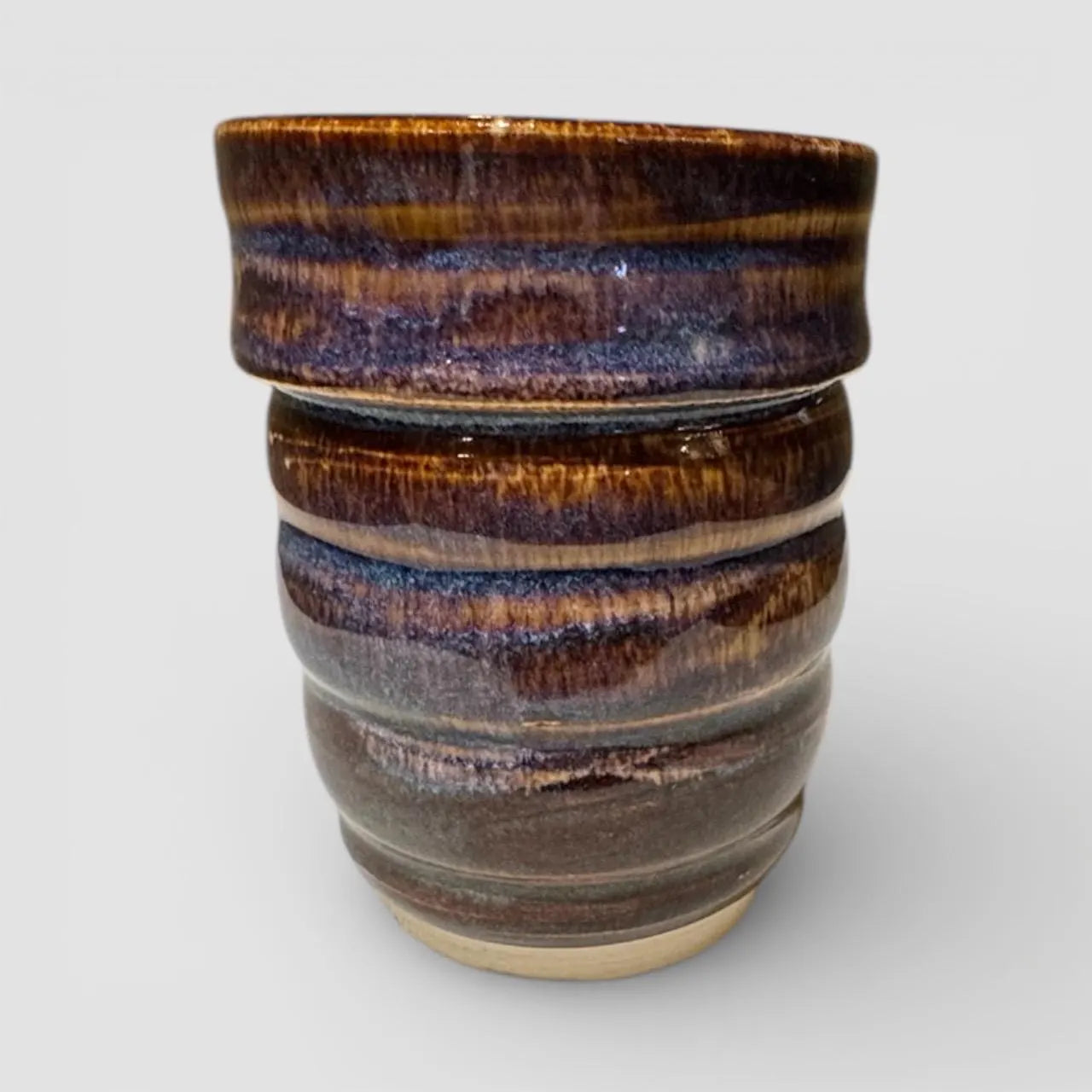 Wheel-Thrown Brown and Blue Ceramic Tumbler | Handmade Stoneware Cup | Textured Pottery for Coffee, Tea, or Whiskey