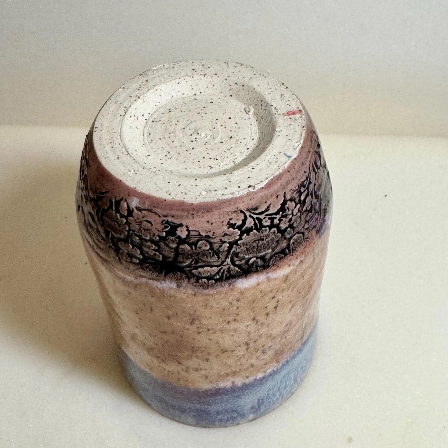 Handmade Ceramic Tumbler | 9 oz | Soft Blue & Lavender Glaze | Floral Relief Pottery Cup