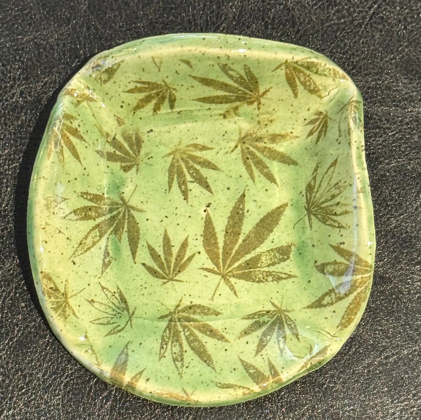 Cannabis Leaf Trinket Dish | Handmade Green Stoneware | Spoon Rest or Catchall