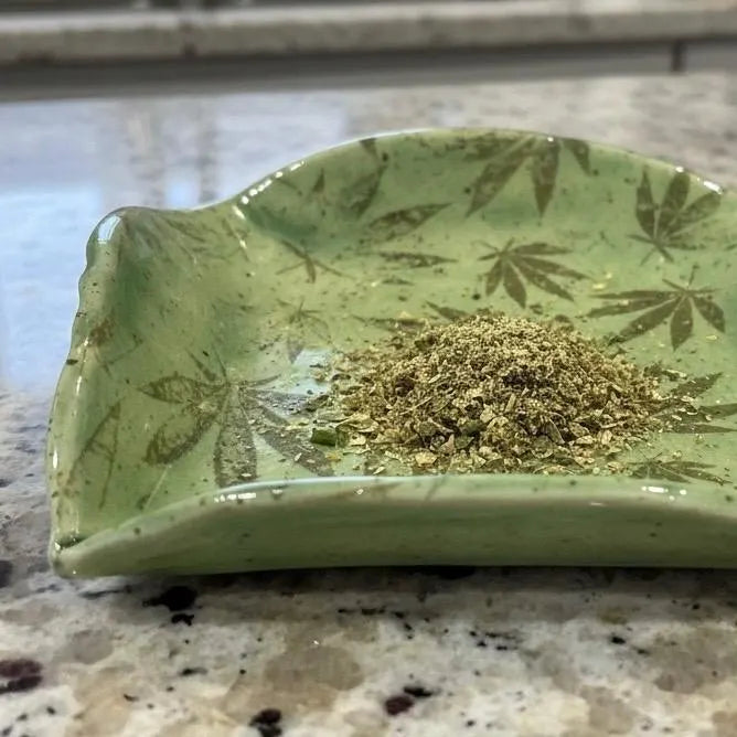 Cannabis Leaf Trinket Dish | Handmade Green Stoneware | Spoon Rest or Catchall
