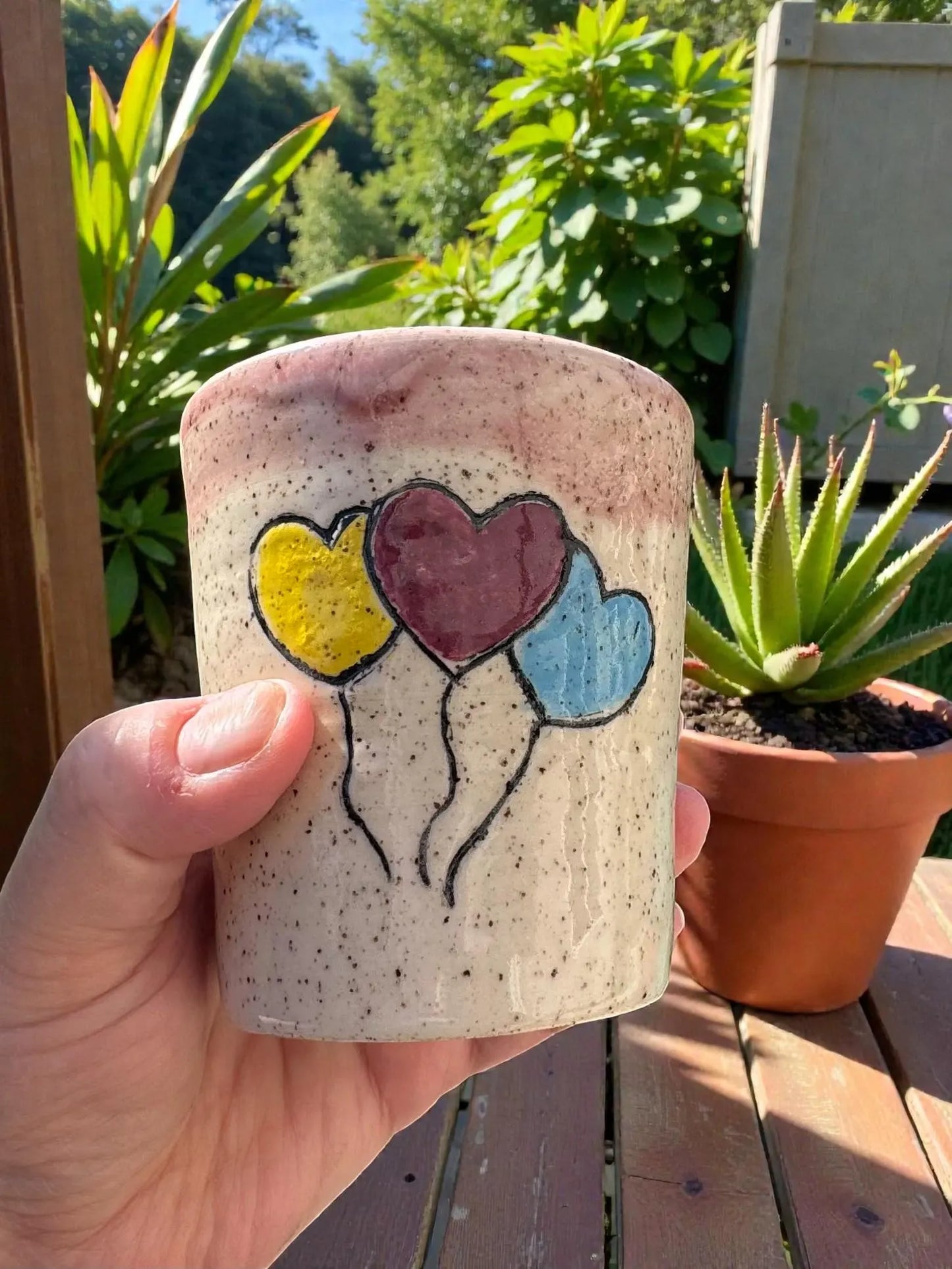 Handmade Heart Tumbler | Speckled Stoneware Cup | Romantic Gift