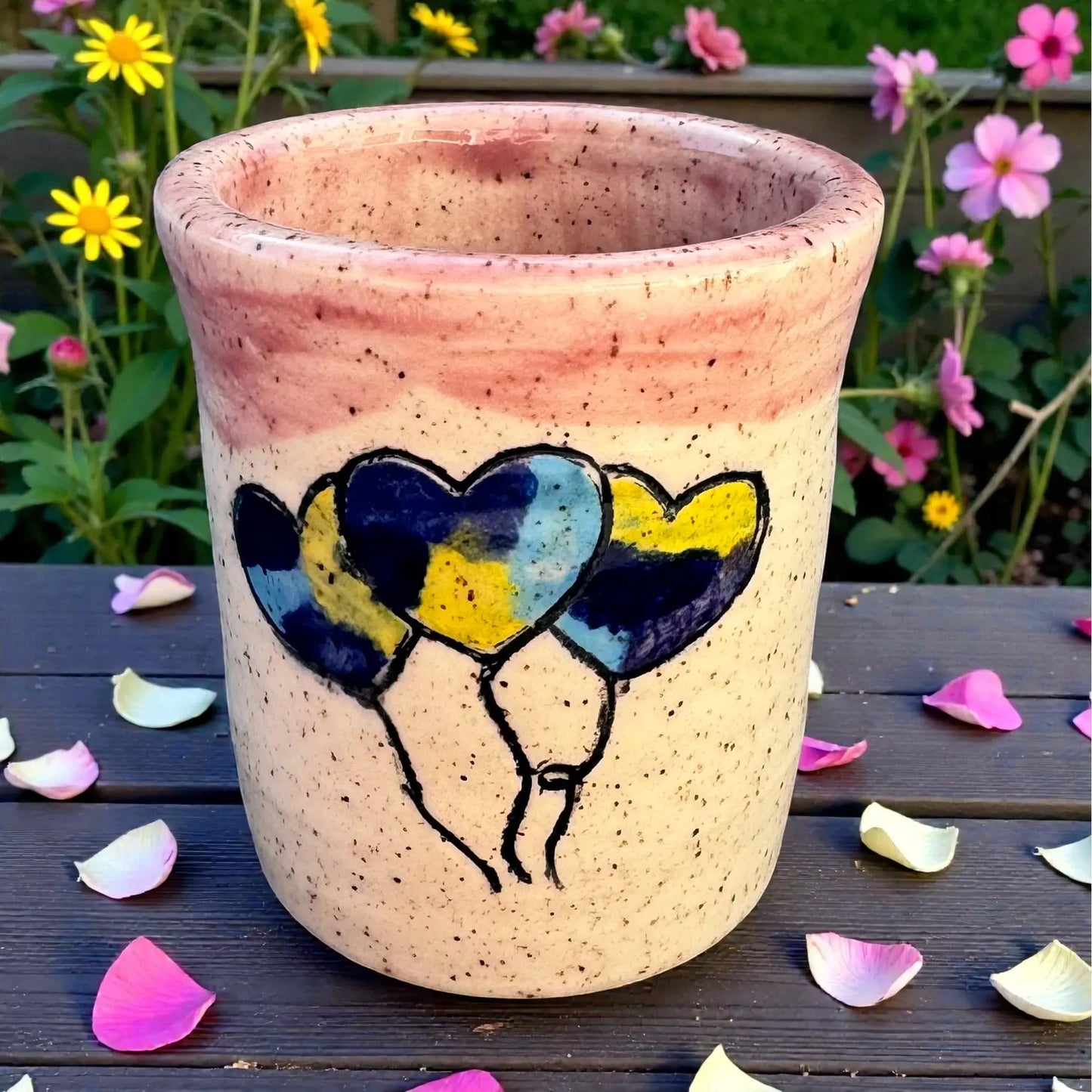 Handmade Heart Tumbler | Speckled Stoneware Cup | Romantic Gift