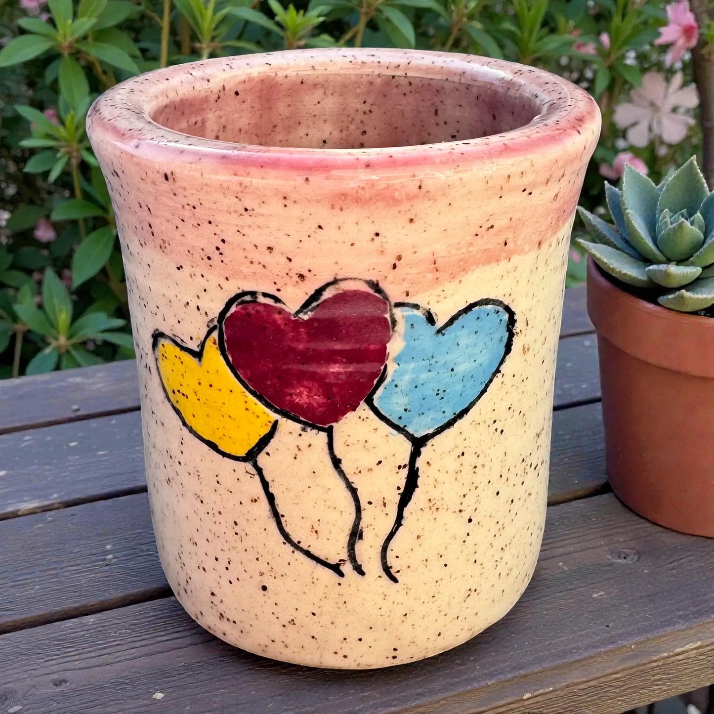Handmade Heart Tumbler | Speckled Stoneware Cup | Romantic Gift