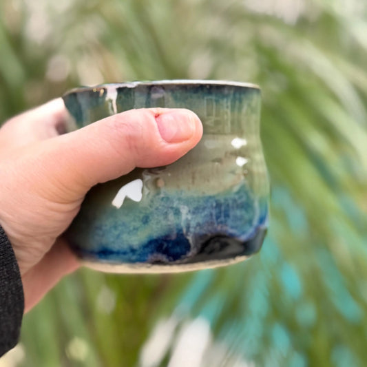 Handmade Porcelain Tumbler | Blue & Green Flowing Glaze | 8 oz Ceramic Cup | Wheel-Thrown Tea Cup | Wine Tumbler | Whiskey Cup