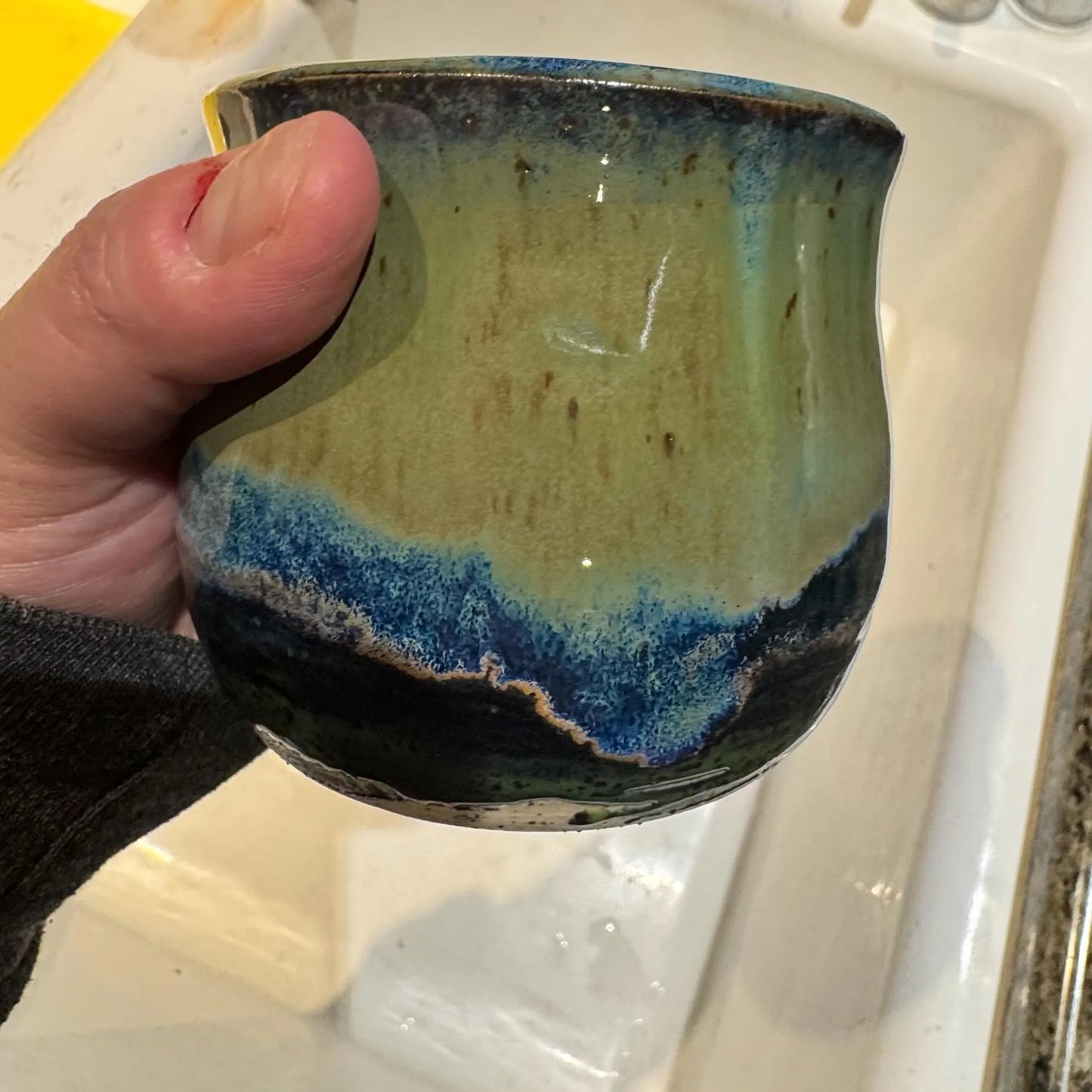 Handmade Porcelain Tumbler | Blue & Green Flowing Glaze | 8 oz Ceramic Cup | Wheel-Thrown Tea Cup | Wine Tumbler | Whiskey Cup