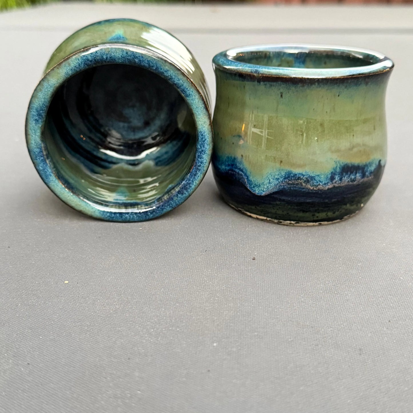 Handmade Porcelain Tumbler | Blue & Green Flowing Glaze | 8 oz Ceramic Cup | Wheel-Thrown Tea Cup | Wine Tumbler | Whiskey Cup