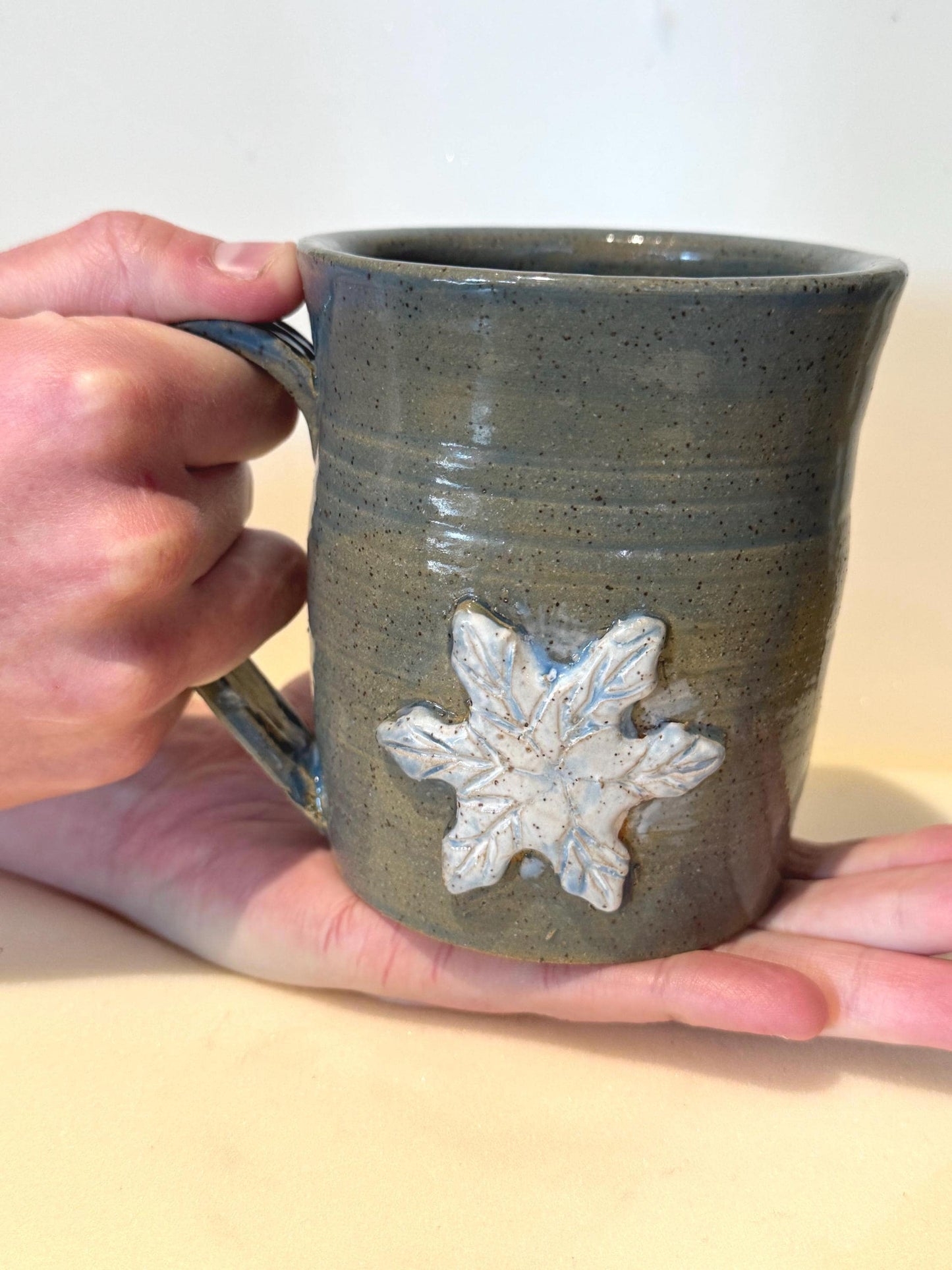 Handmade Snowflake Mug Set | Set of 2 | 16 oz Wheel-Thrown Stoneware Coffee Cups | Holiday Gift | Blue-Gray Ceramic Mugs
