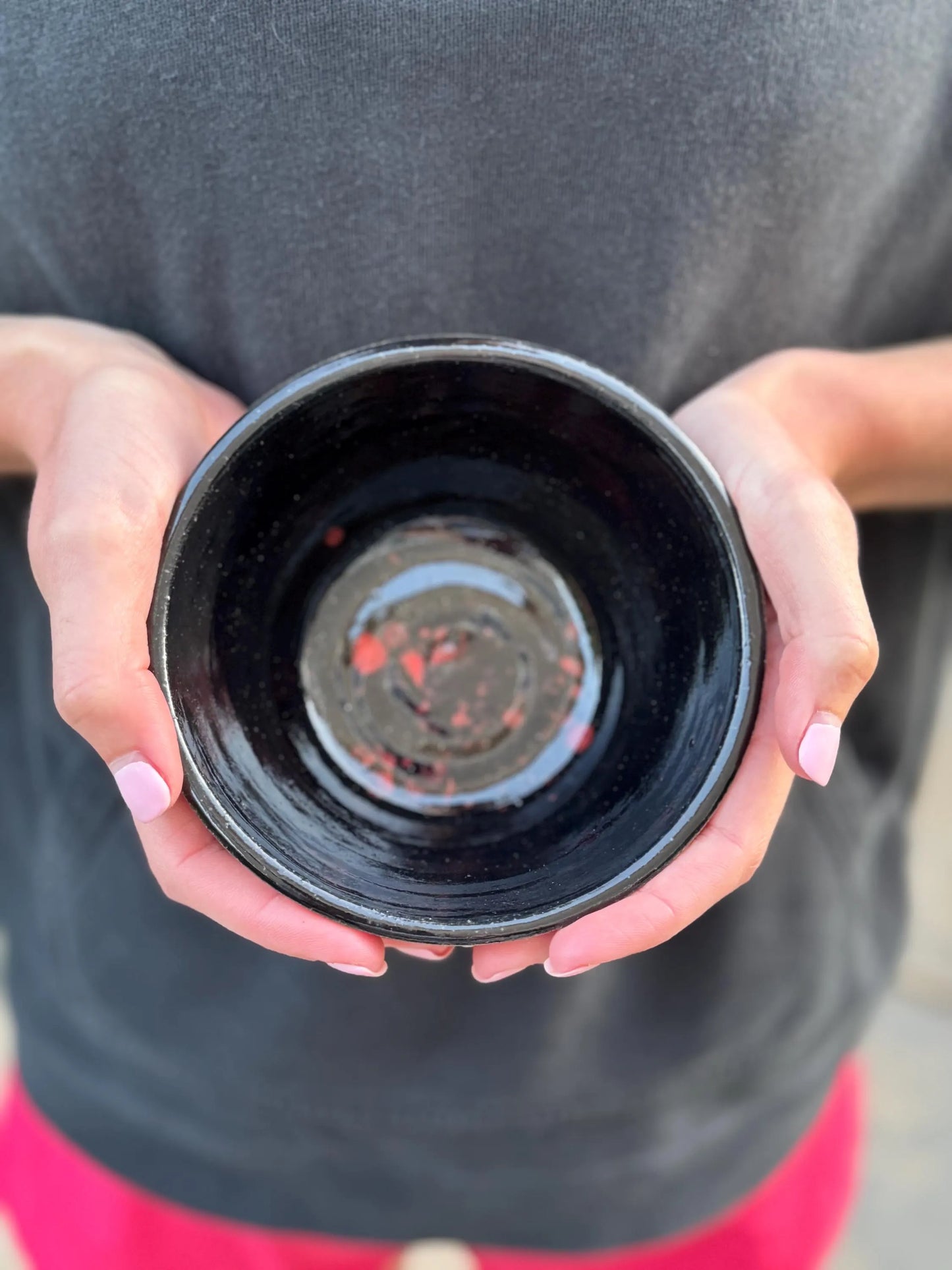 Handmade Speckled Ceramic Bowl | Black & Red Glaze | Wheel-Thrown Pottery