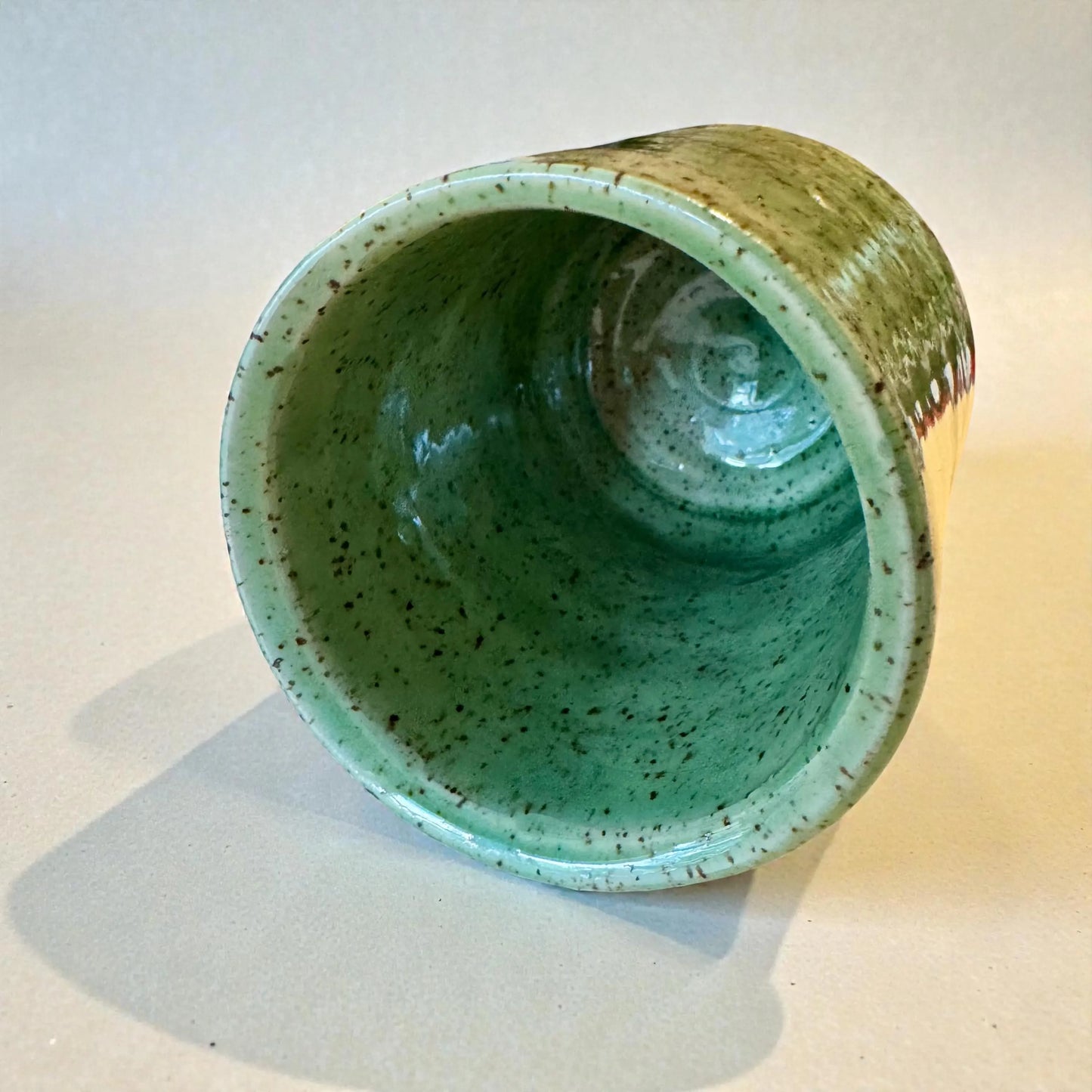 Green Floral Tumbler | 8 oz Small Speckled Stoneware | Handmade Floral Relief Pottery
