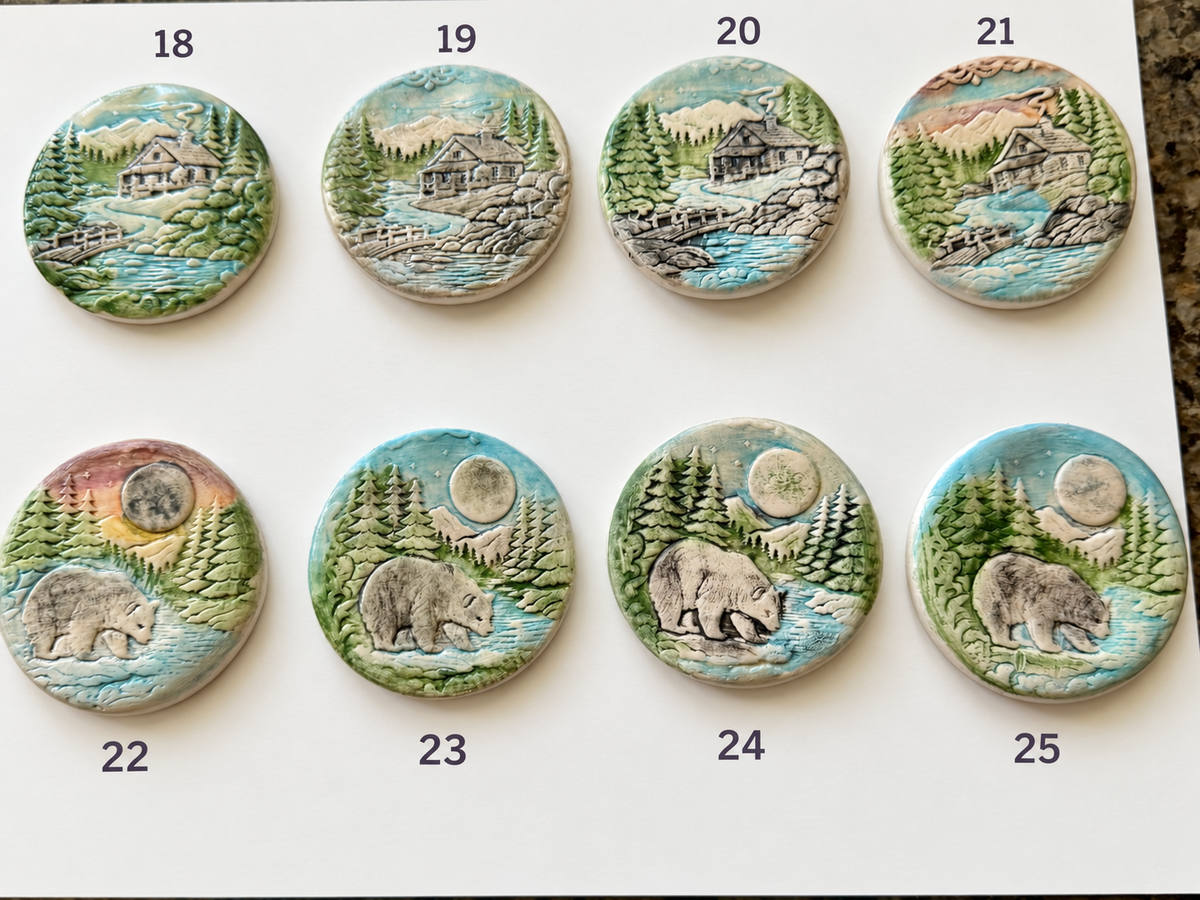Bear & Mountain Cabin Porcelain Magnets