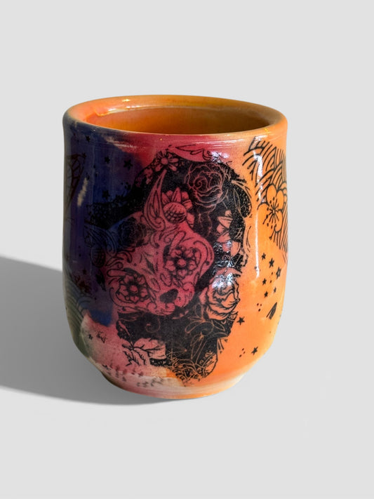 Sugar Skull Kitty Tumbler No. 2 | 10 oz Hand-Painted Stoneware | Original Pop Art Cup
