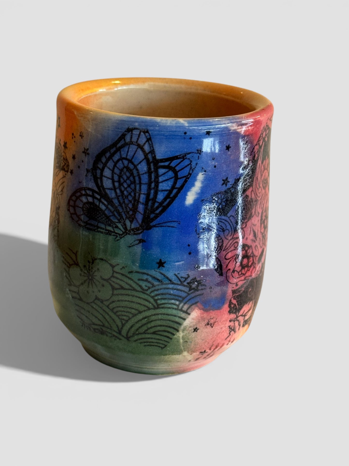 Sugar Skull Kitty Tumbler No. 2 | 10 oz Hand-Painted Stoneware | Original Pop Art Cup