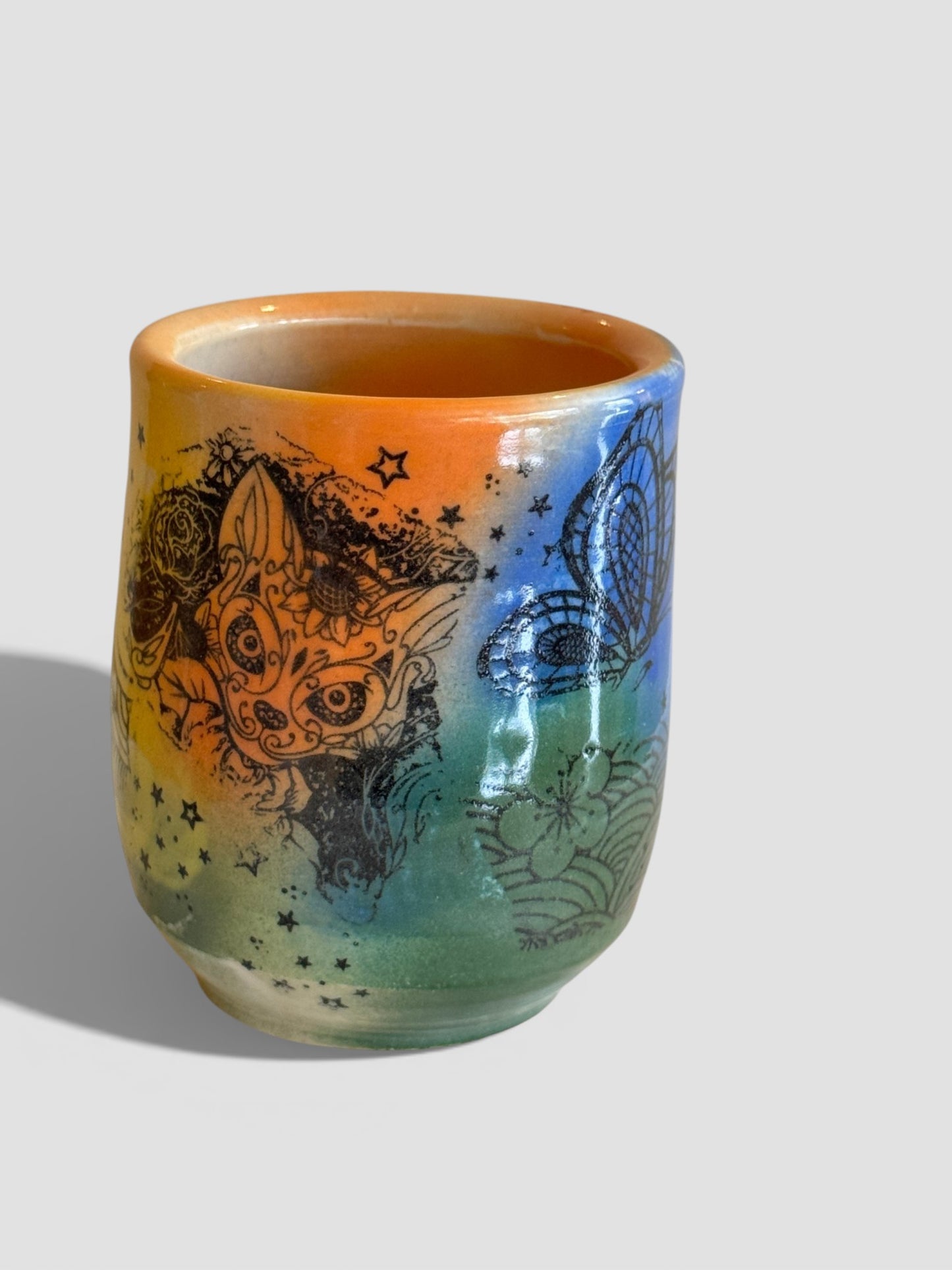Sugar Skull Kitty Tumbler No. 2 | 10 oz Hand-Painted Stoneware | Original Pop Art Cup