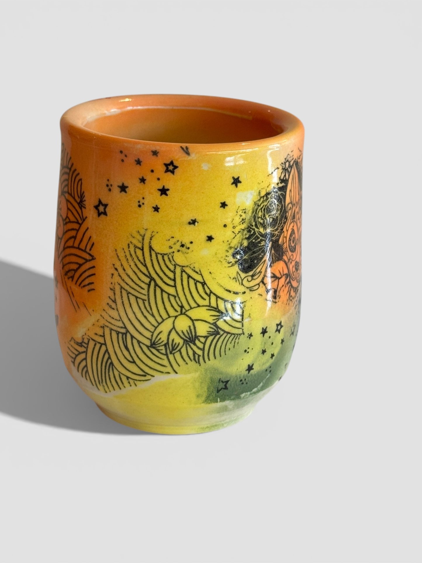 Sugar Skull Kitty Tumbler No. 2 | 10 oz Hand-Painted Stoneware | Original Pop Art Cup