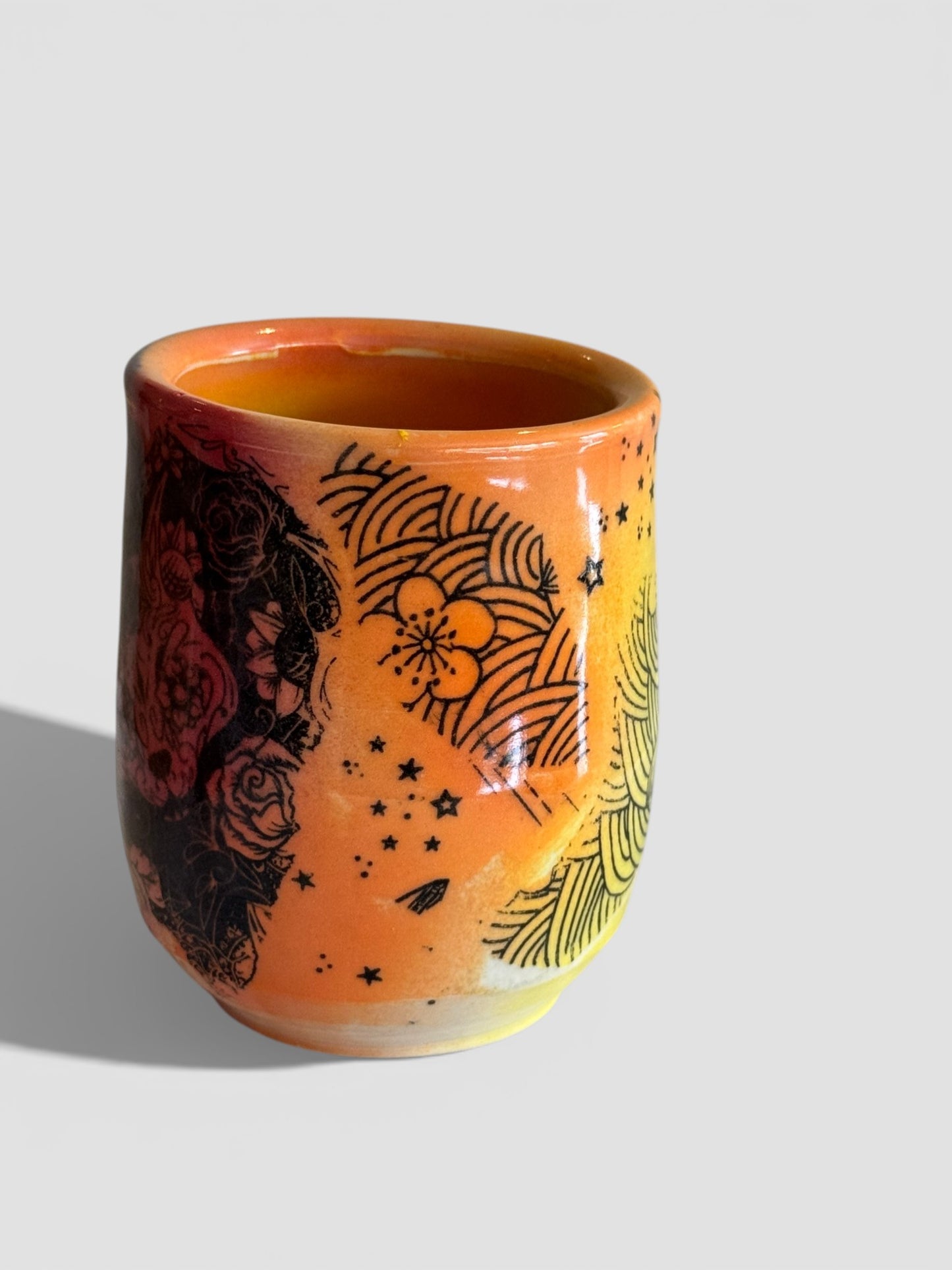 Sugar Skull Kitty Tumbler No. 2 | 10 oz Hand-Painted Stoneware | Original Pop Art Cup
