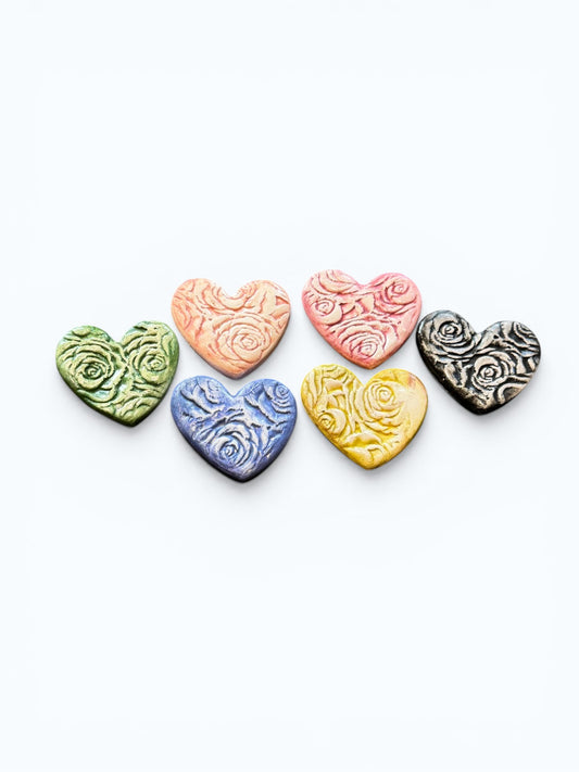 Heart & Rose Magnet Set of 3 | Handmade Floral Stoneware | Cottagecore Kitchen Decor