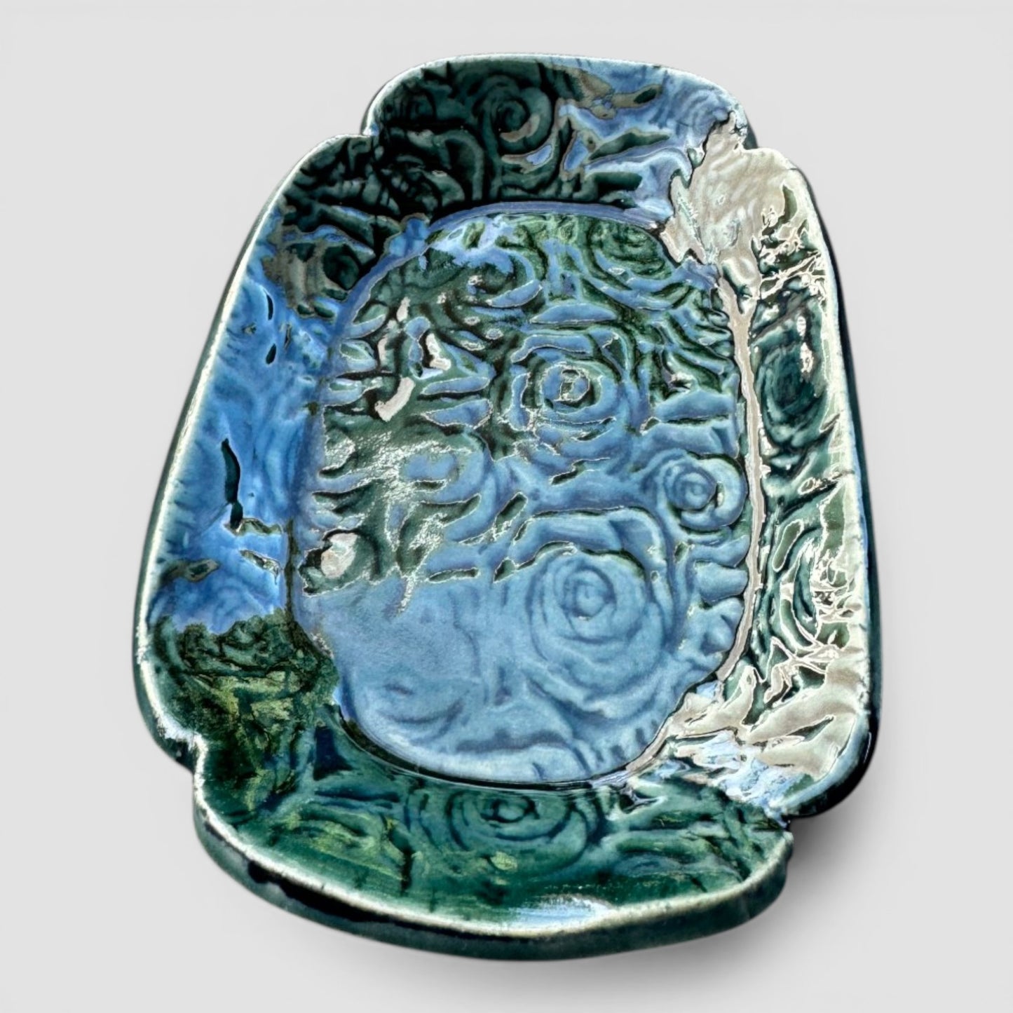 Rainforest Rose Tray Set | Nested Hand-Textured Stoneware | Handmade Catch-All & Soap Dish