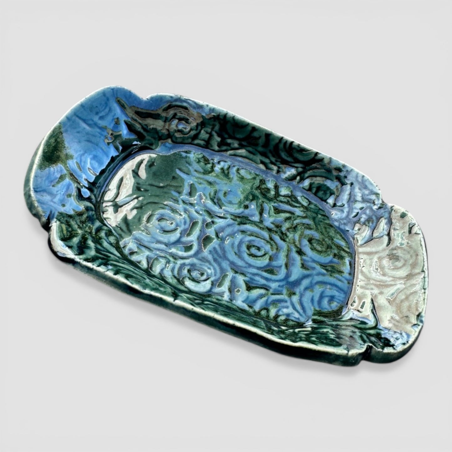 Rainforest Rose Tray Set | Nested Hand-Textured Stoneware | Handmade Catch-All & Soap Dish