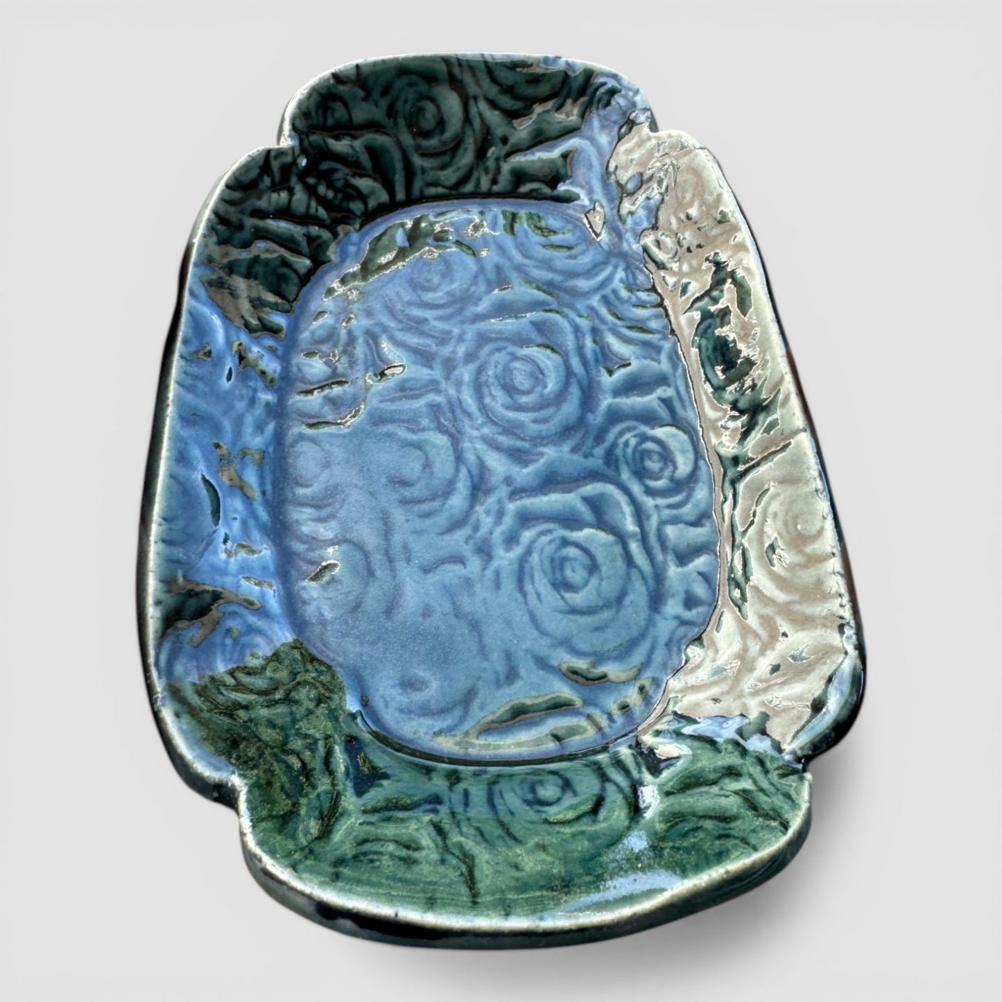 Rainforest Rose Tray Set | Nested Hand-Textured Stoneware | Handmade Catch-All & Soap Dish