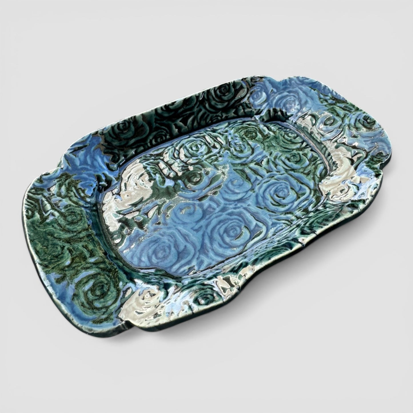 Rainforest Rose Tray Set | Nested Hand-Textured Stoneware | Handmade Catch-All & Soap Dish