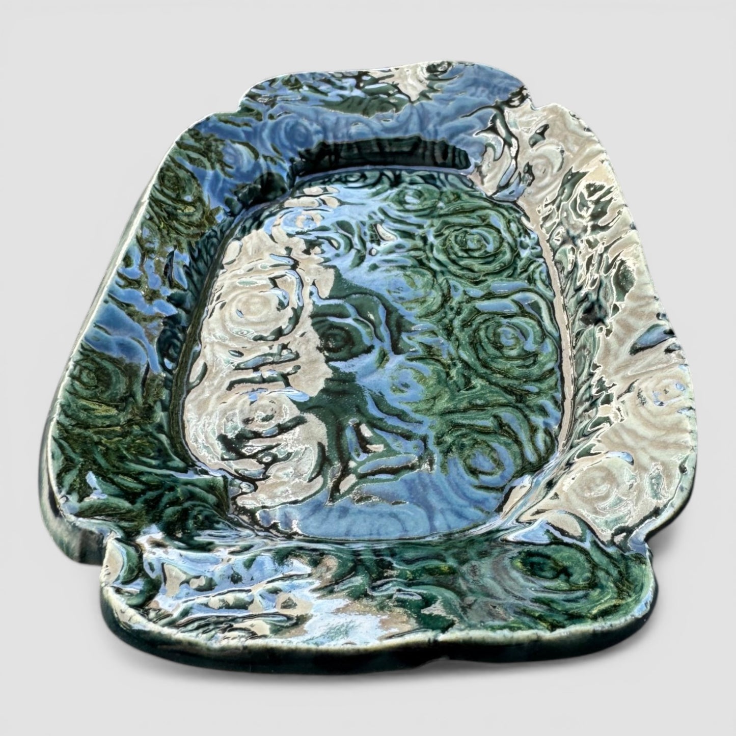 Rainforest Rose Tray Set | Nested Hand-Textured Stoneware | Handmade Catch-All & Soap Dish