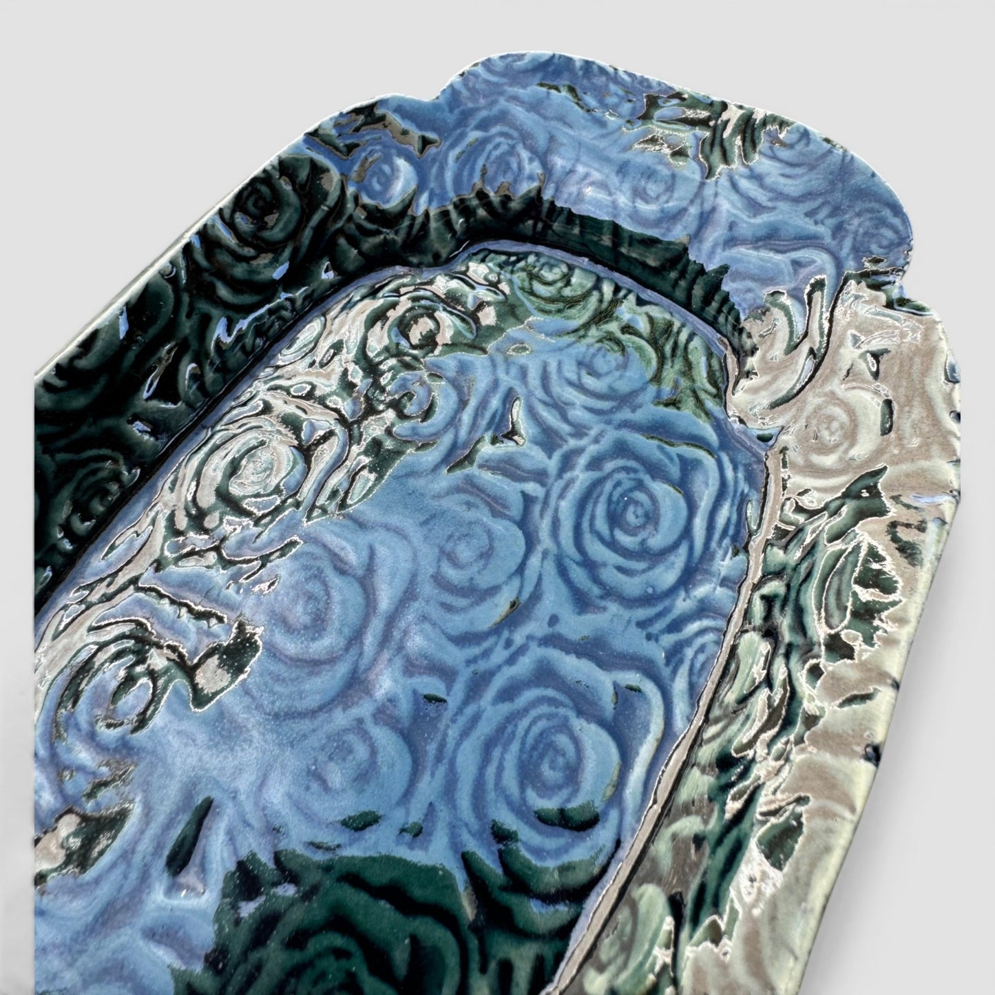 Rainforest Rose Tray Set | Nested Hand-Textured Stoneware | Handmade Catch-All & Soap Dish