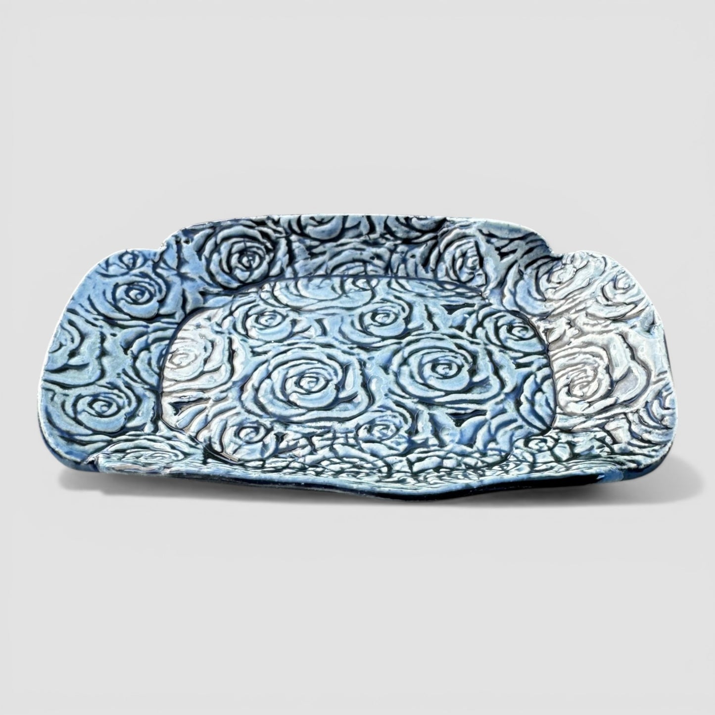Blue Rose Tray | Hand-Textured Stoneware Catch-All | Handmade Vanity & Jewelry Dish