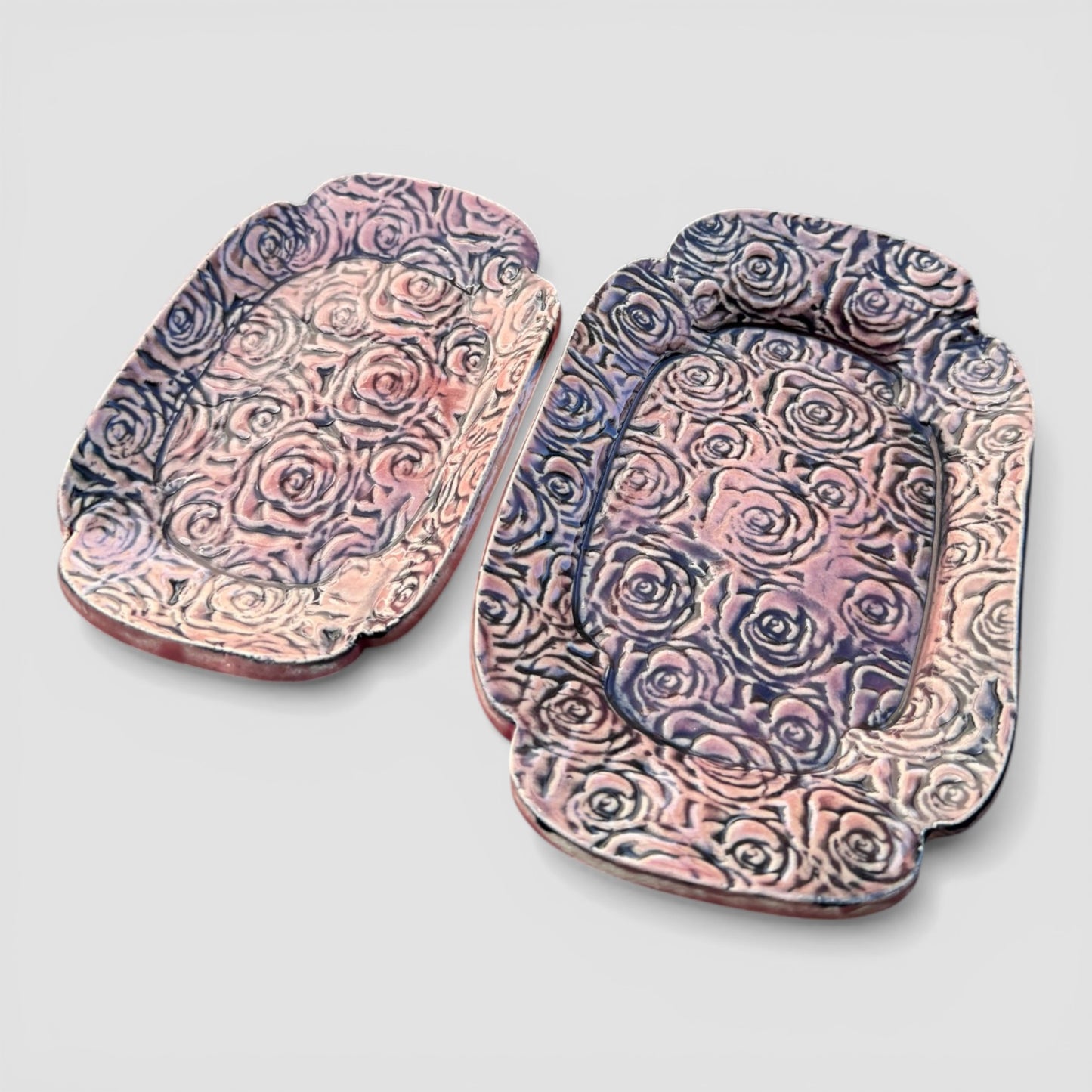 Rose Garden Tray Set | Nested Hand-Textured Stoneware | Handmade Catch-All & Soap Dish