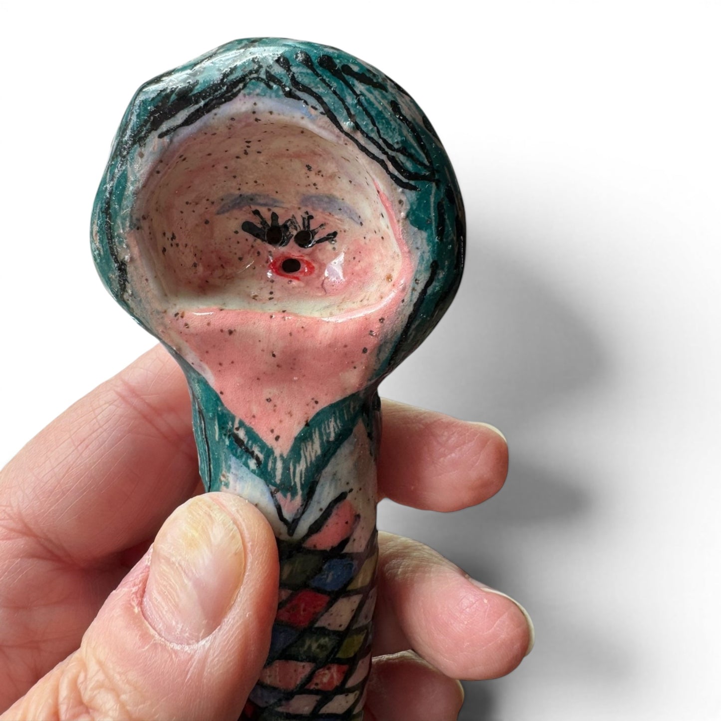 Handmade Stoneware Mermaid Pipe | Colorful Art Pipe | One of a Kind Ceramic Pipe