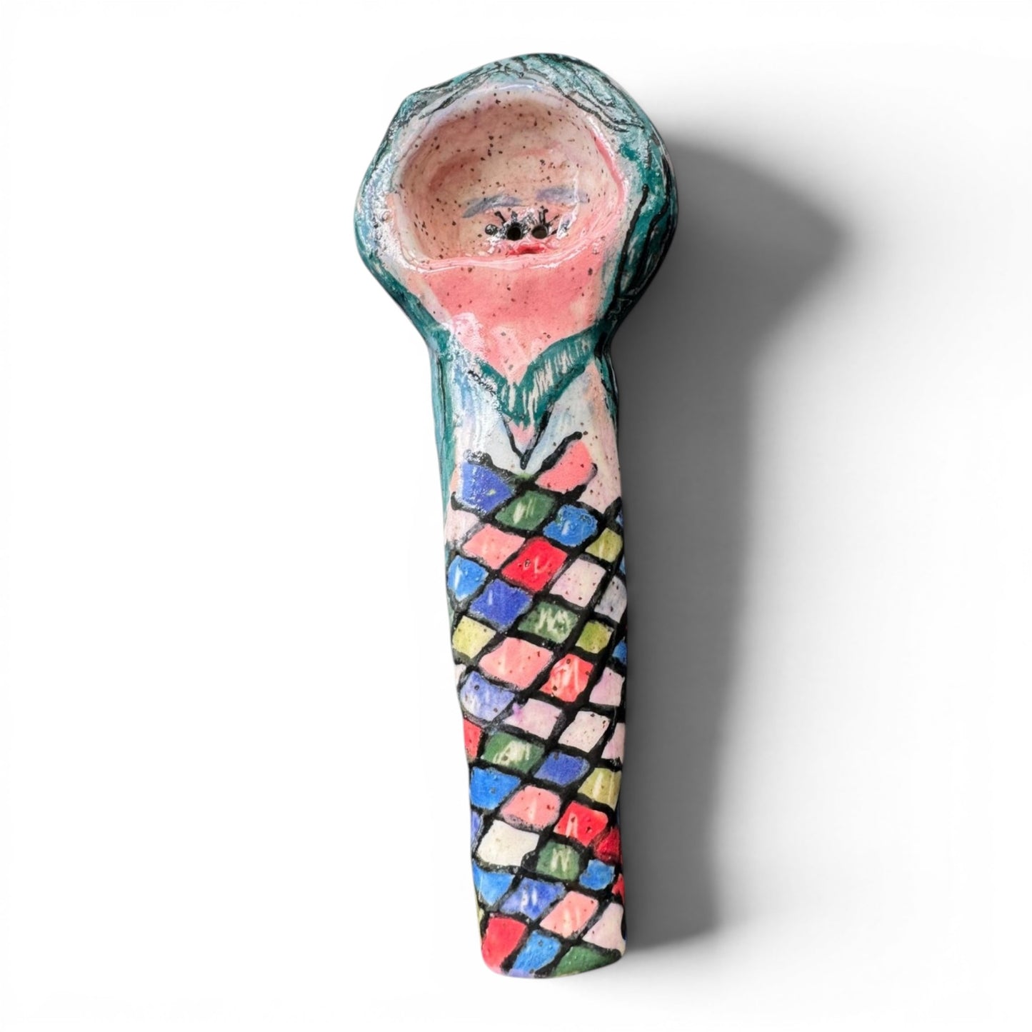 Handmade Stoneware Mermaid Pipe | Colorful Art Pipe | One of a Kind Ceramic Pipe
