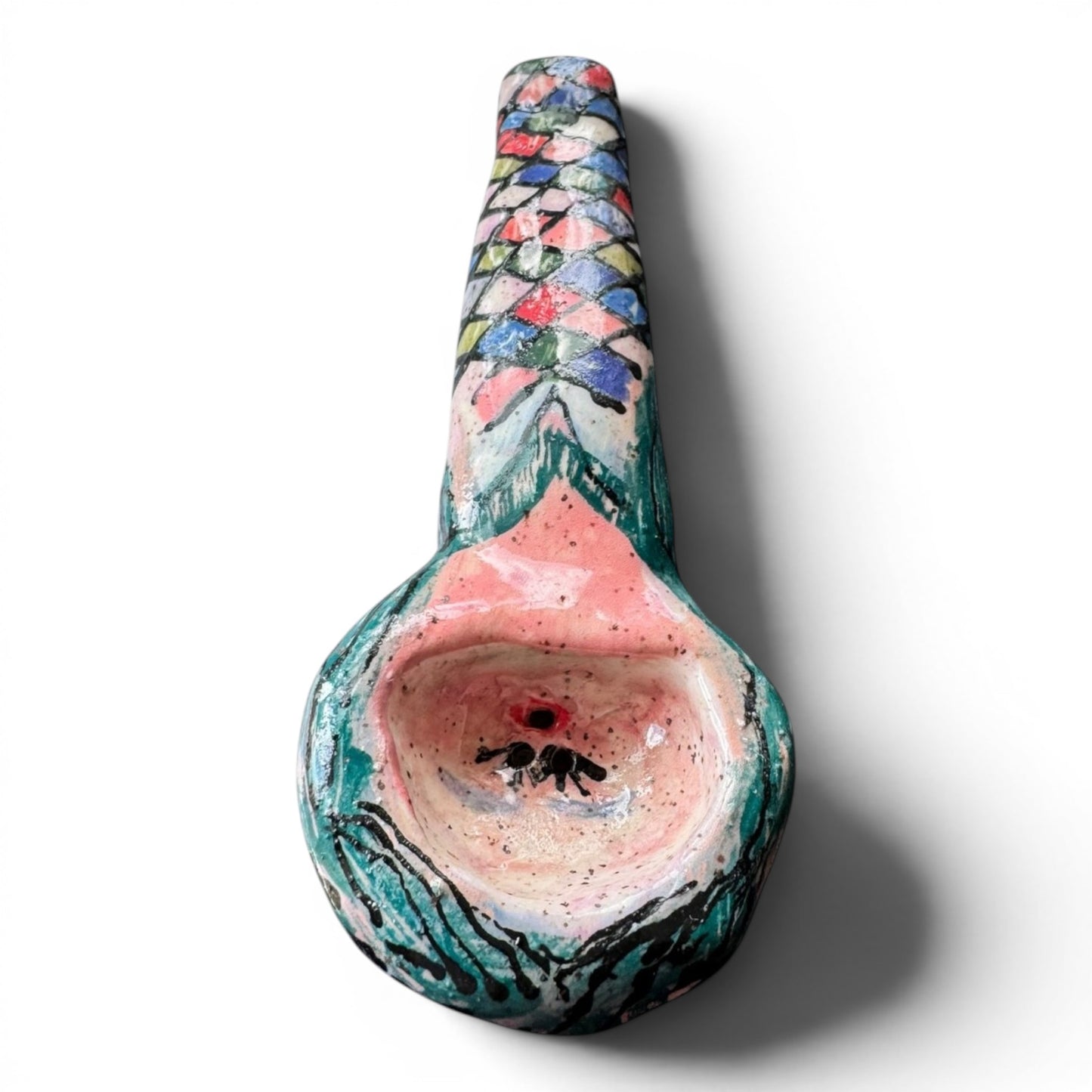 Handmade Stoneware Mermaid Pipe | Colorful Art Pipe | One of a Kind Ceramic Pipe