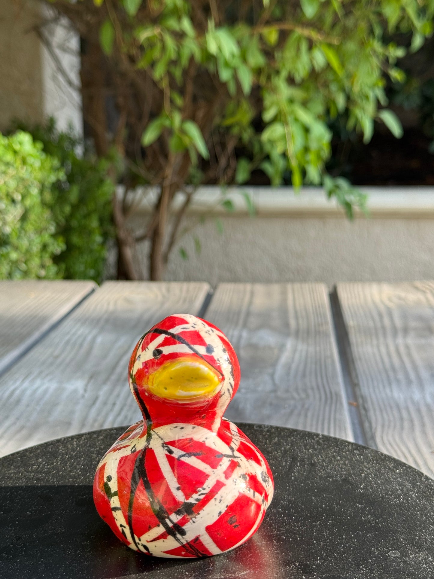 Striped Guitar Duck | Hand-Painted Pop Art Ceramic Duck | Original Rock Inspired Art by Legend